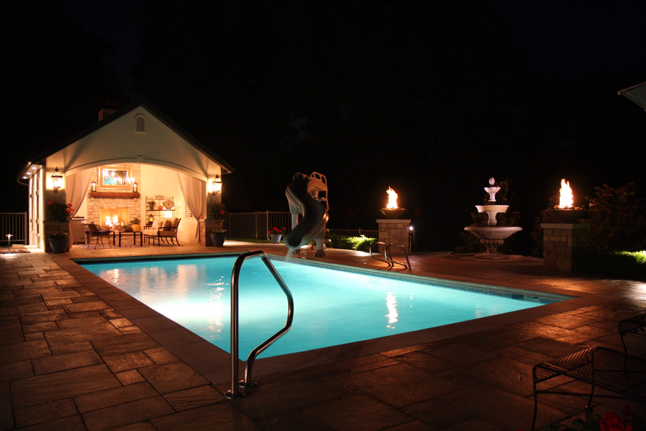 Traditional Pool at Night 2 w_ Slide