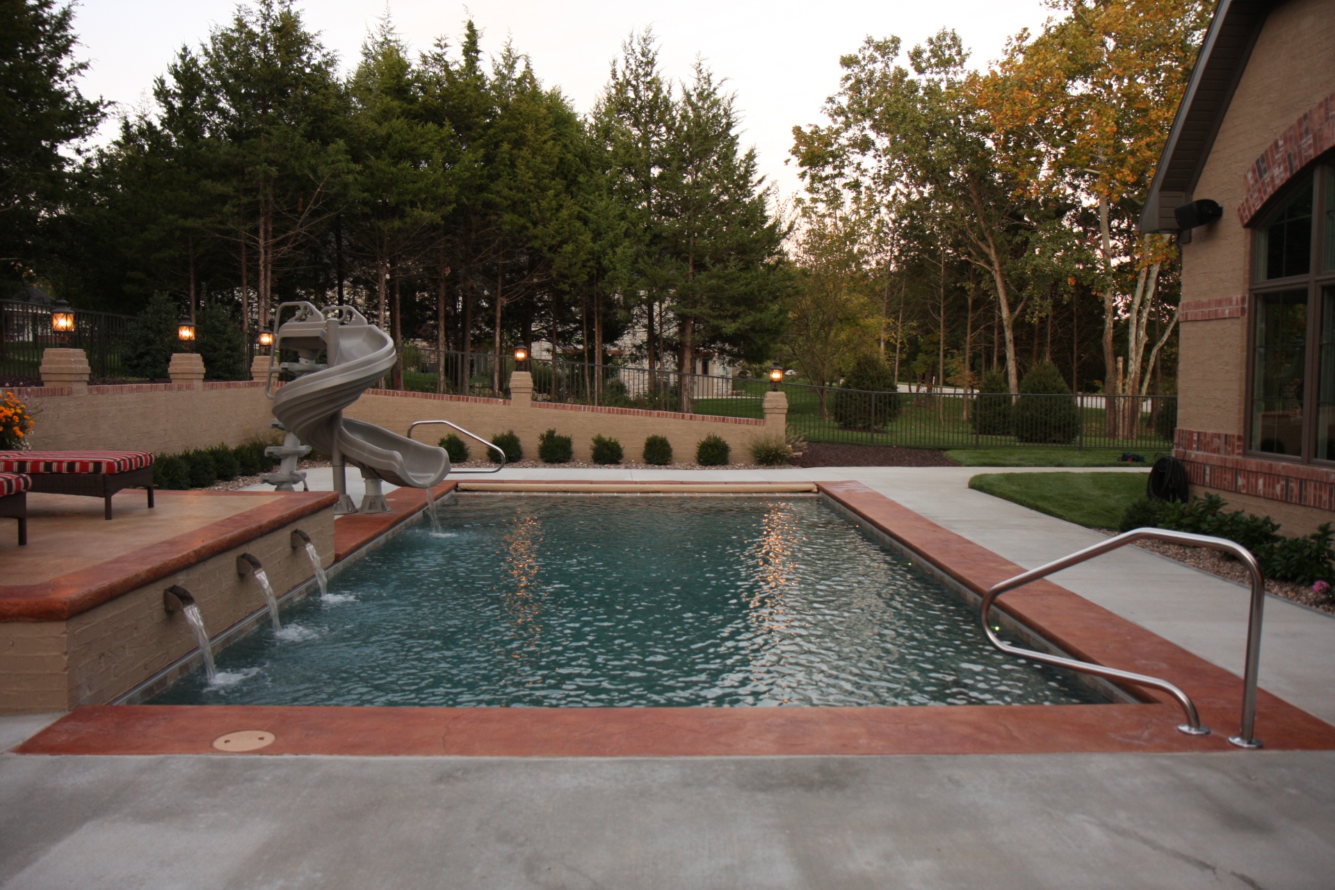 Blunt Traditional Pool & Waterfall Dusk