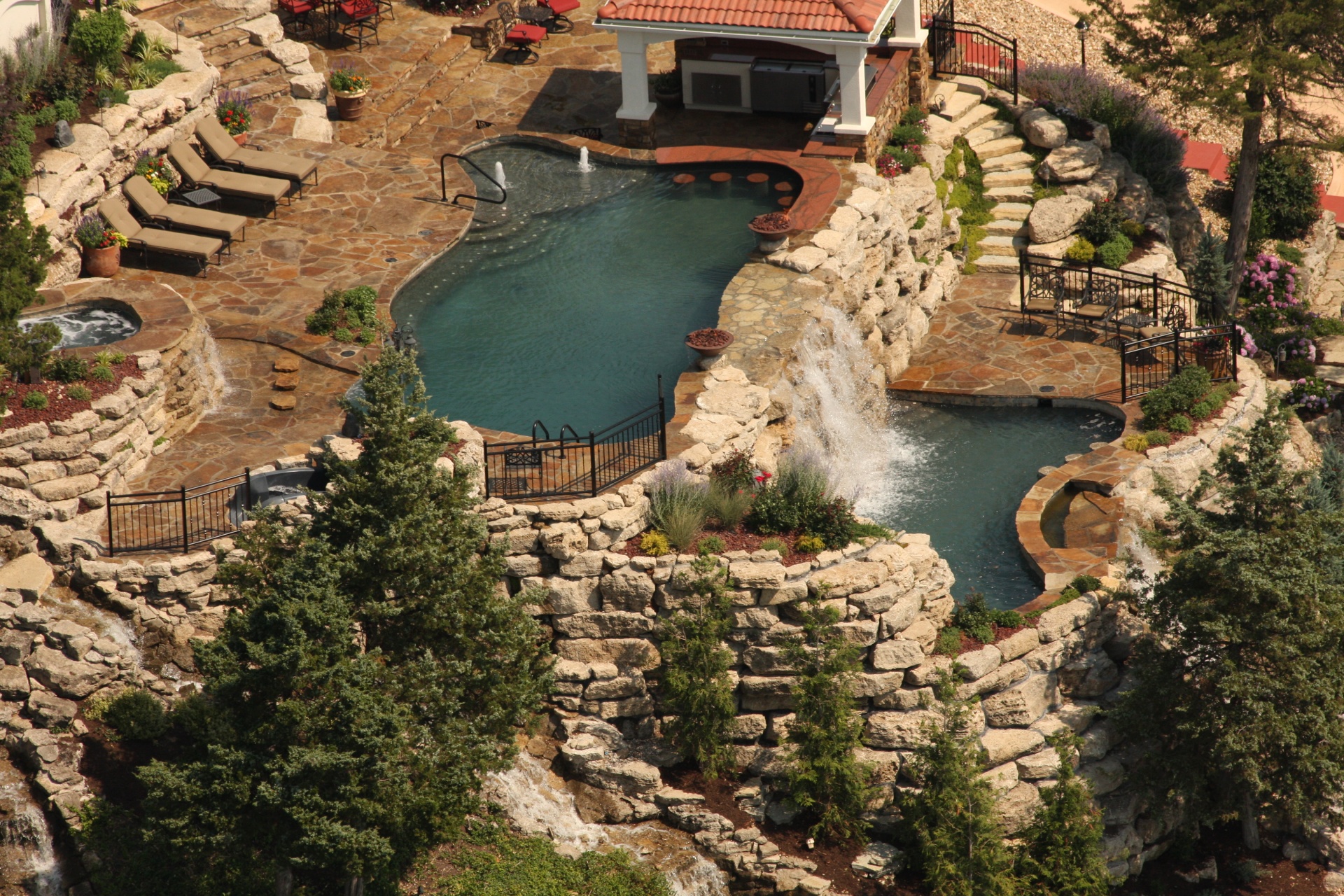 Maschhoff Arial Zoom In on Natural Pool & Spa